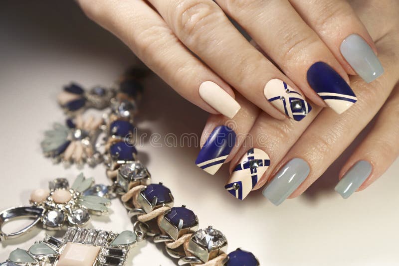 graphic nail design beige transparent blue dark matte blue nail polish graphic nail design beige transparent blue 170307353