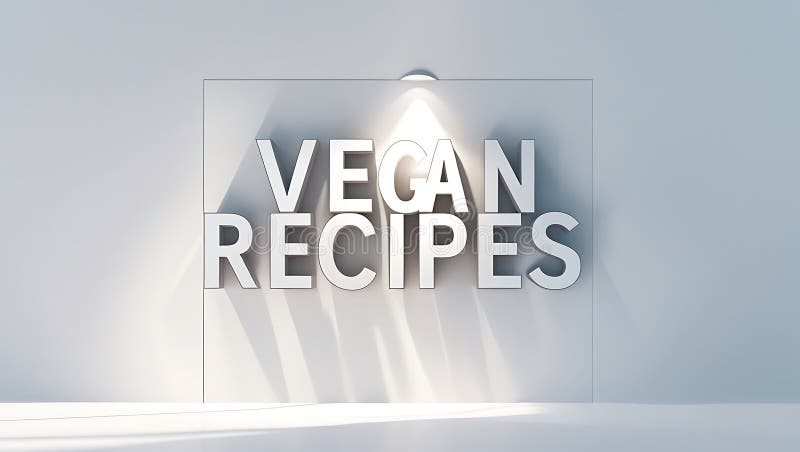This graphic showcases the phrase Vegan Recipes in bold letters, highlighted by a soft light vector illustration