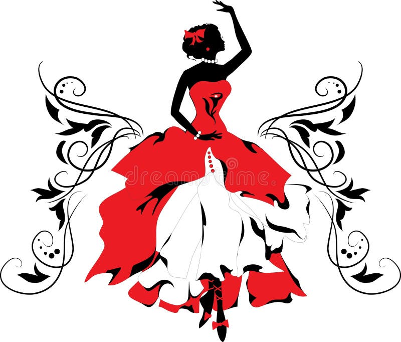 Graphic silhouette of a woman. Isabelle series. Graphic silhouette of a woman. Ballerina with floral ornament stock illustration Graphic silhouette of a woman. Isabelle series. Graphic silhouette of a woman. Ballerina with floral ornament stock illustration