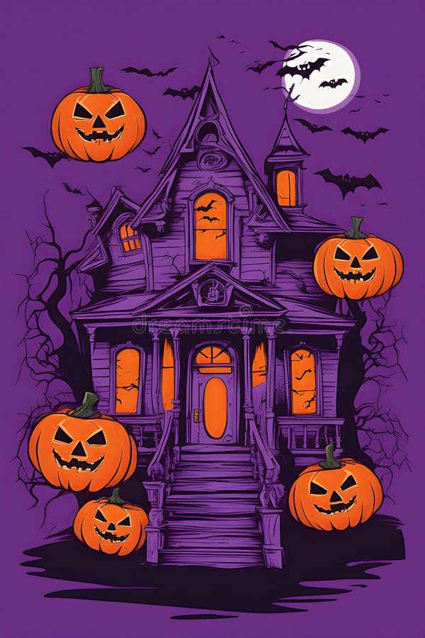 A Design Style Halloween Haunted House Pumpkin Stock Illustration a-design-style-halloween-haunted-house-pumpkin-stock-illustration