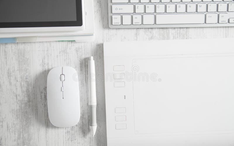 Graphic Tablet, Mouse, Keyboard. Graphic Designer Workplace Stock Image