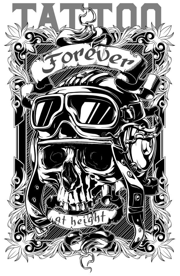 graphic tattoo poster design skull text vector illustration retro pilot helmet 89517356