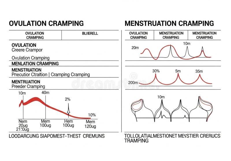 Graphical representation compares ovulation and menstruation vector illustration