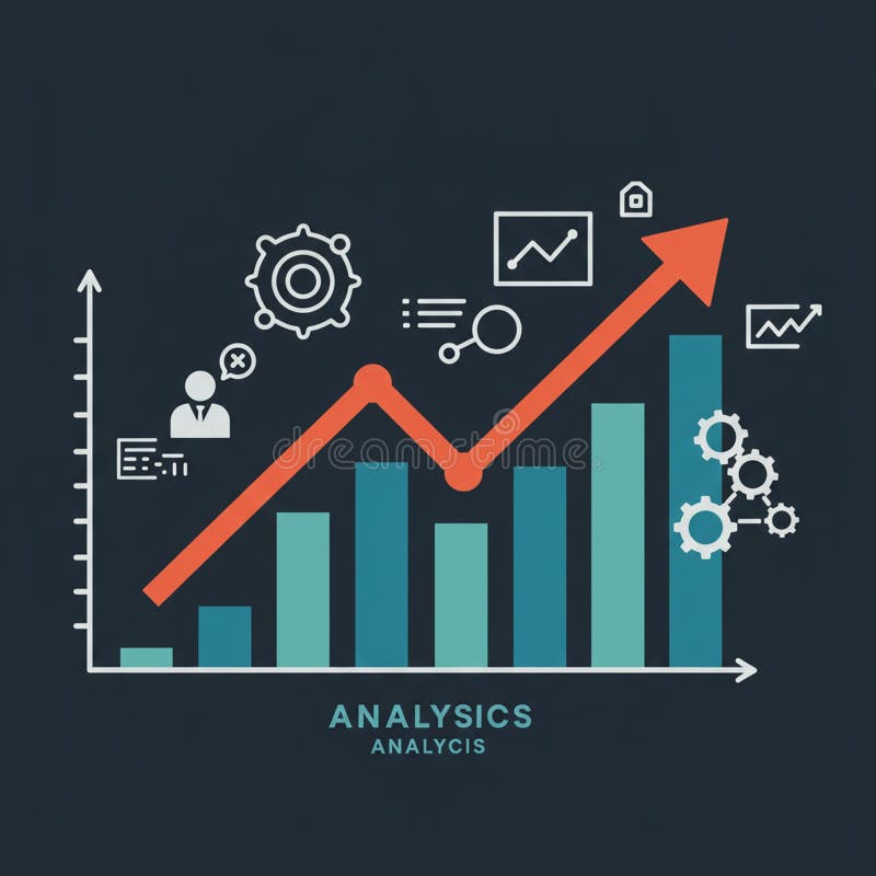 Graphical representation of data analysis featuring a bar graph and an upward royalty free illustration