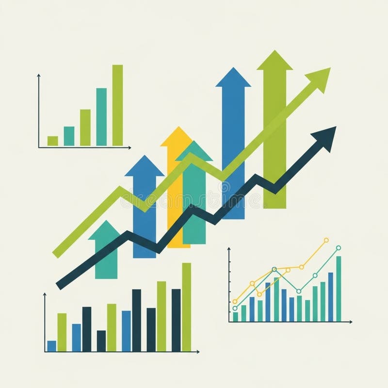 Graphical representation of data trends using arrows and bar charts vector illustration