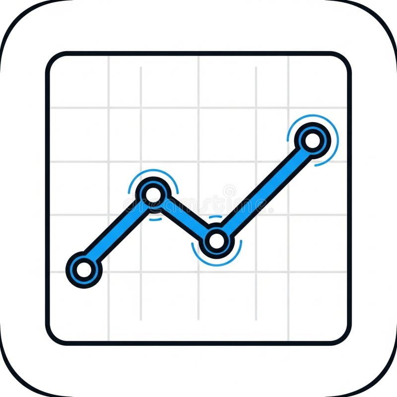 Graphical representation of a line chart on a grid background. Features a bold blue stock illustration