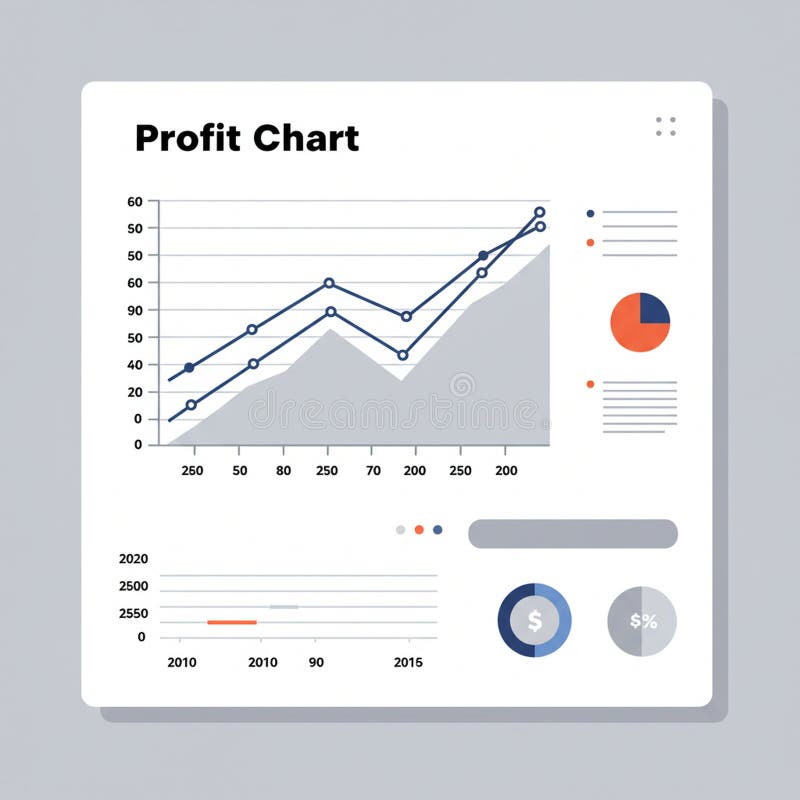 Graphical representation of a profit chart featuring a line graph with gridlines, data royalty free illustration