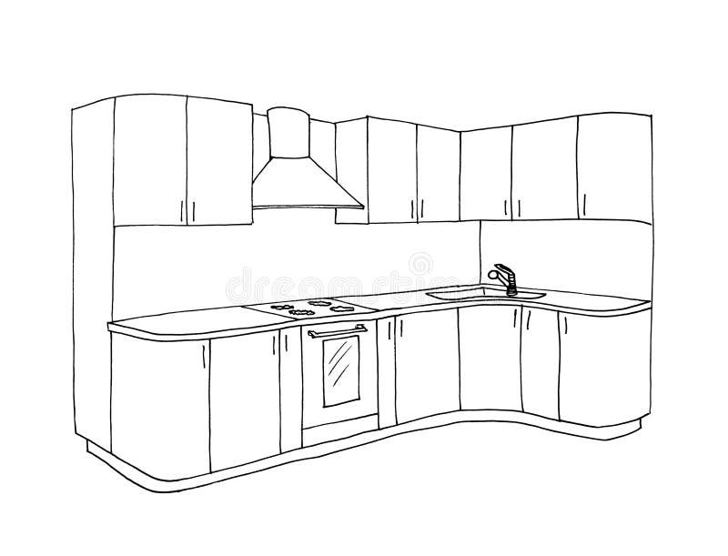 Graphical Sketch of an Interior Kitchen Stock Illustration ...