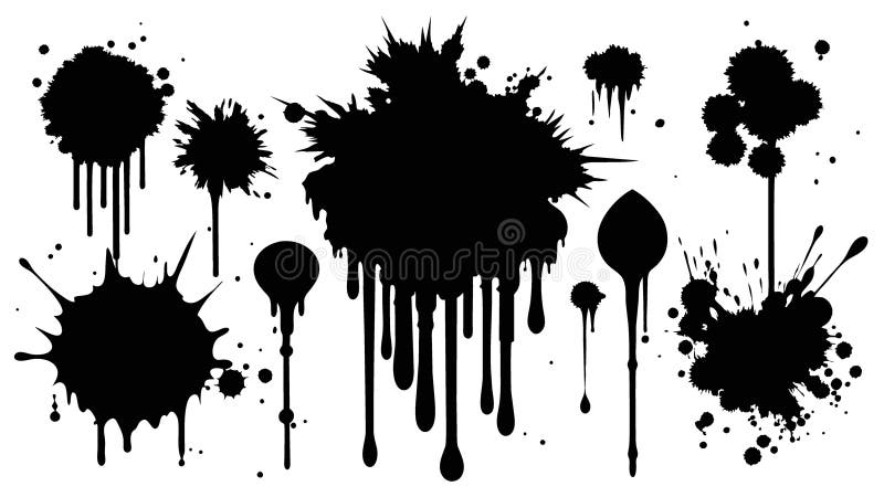 Black spots of various shapes and sizes on an isolated background stock illustration