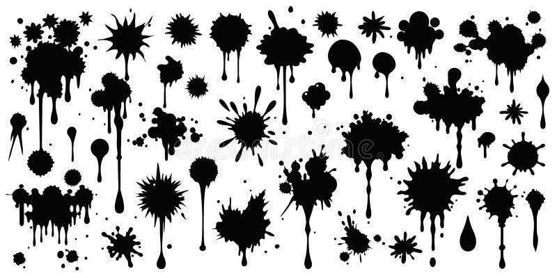 Black spots of various shapes and sizes on an isolated background stock illustration
