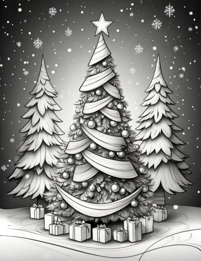 Graphics coloring page with christmas tree royalty free illustration