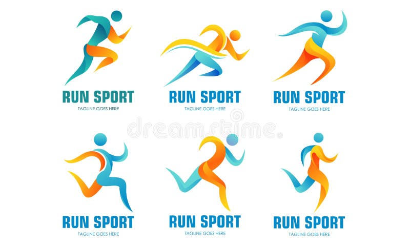 Set of Sports Logos, Running Logo with Abstract Shapes Stock ...