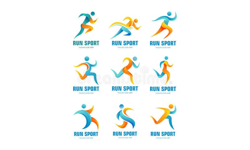 Set of Sports Logos, Running Logo with Abstract Shapes Stock ...