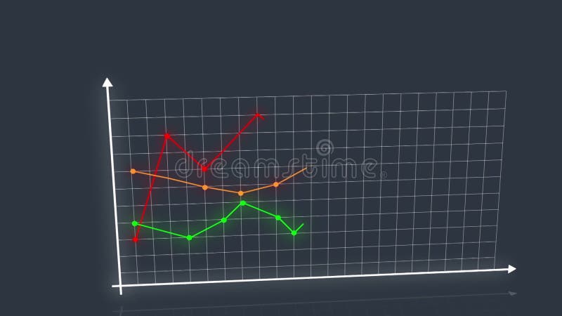 Graphique de croissance 3 lignes fléchées. un graphique de croissance de trois flèche rouge jaune vert la grille est animée. les é illustration libre de droits