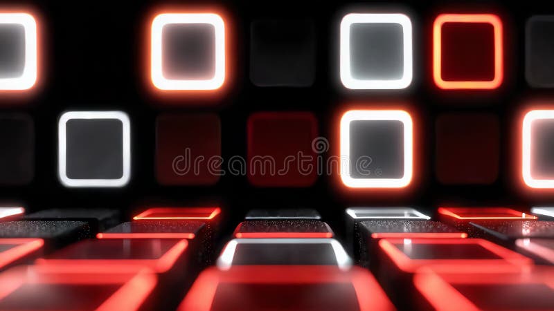 Graphique de mouvement abstrait de cubes numériques rouges et blancs brillants flottant dans l'espace symbolisant les données et l illustration stock