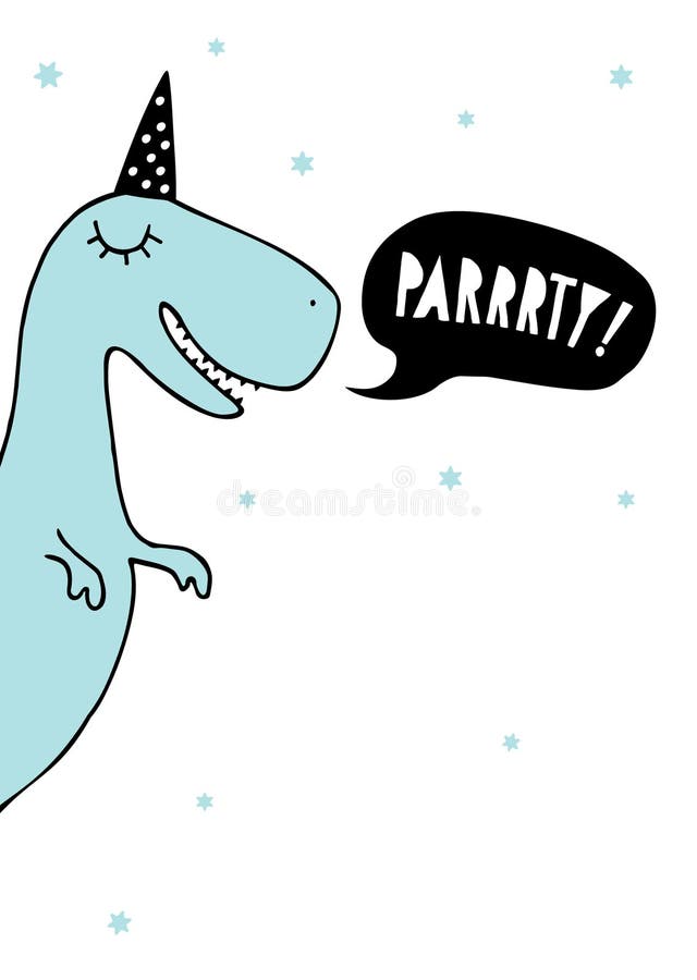 Graphique de vecteur abstrait drôle de dinosaure Dino bleu avec les chapeaux de papier noirs Invitation de partie illustration stock Graphique de vecteur abstrait drôle de dinosaure Dino bleu avec les chapeaux de papier noirs Invitation de partie illustration stock
