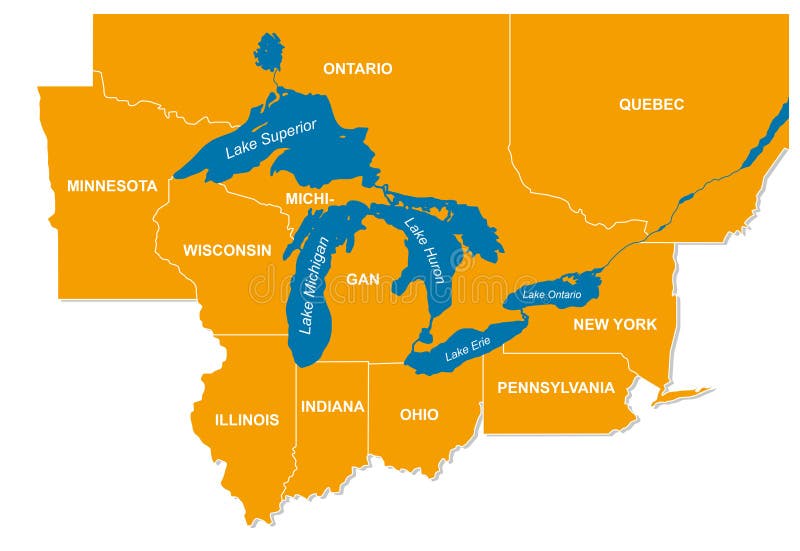 Graphique des Great Lakes nord-américains et de leurs États voisins illustration de vecteur Graphique des Great Lakes nord-américains et de leurs États voisins illustration de vecteur