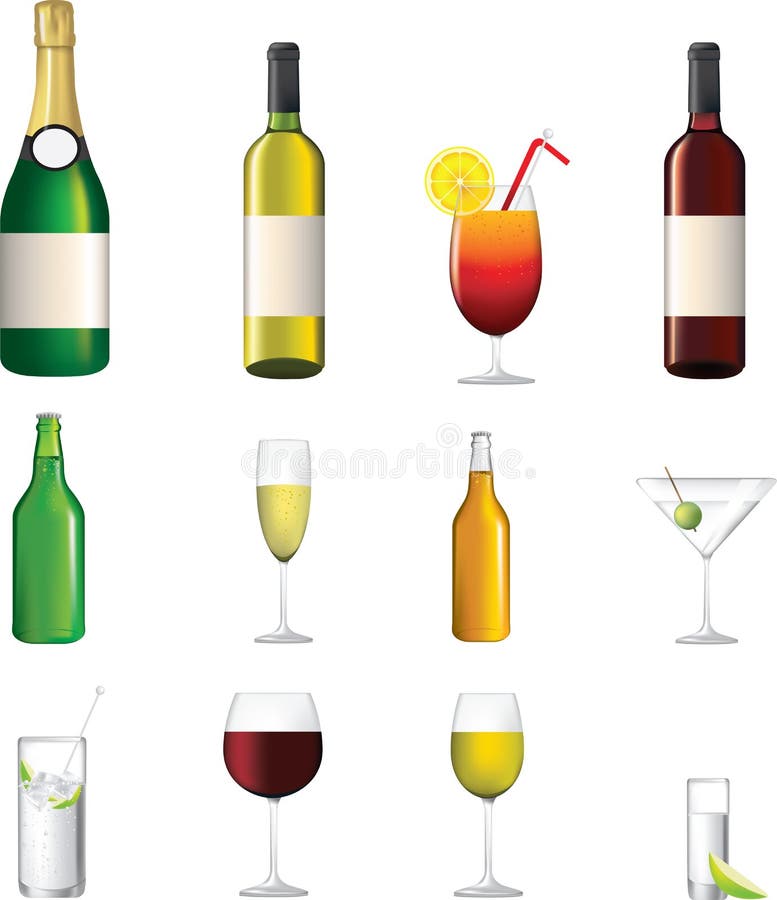 Graphisme détaillé de différentes boissons alcoolisées illustration libre de droits Graphisme détaillé de différentes boissons alcoolisées illustration libre de droits