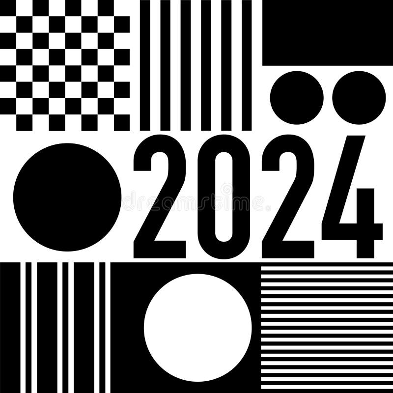 2024 greeting card with modern black and white graphics to present the new year