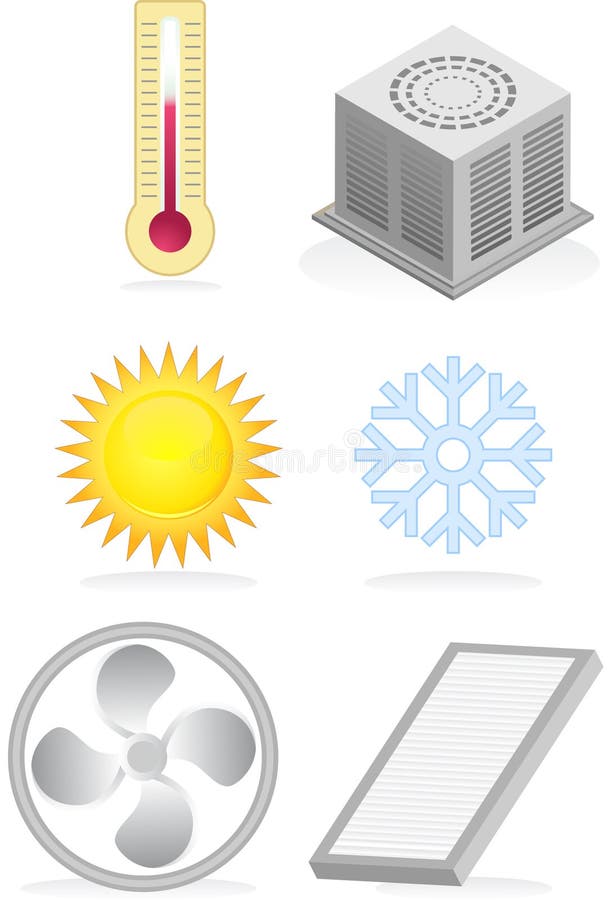 Set of six air conditioner related themed icons. Set of six air conditioner related themed icons.