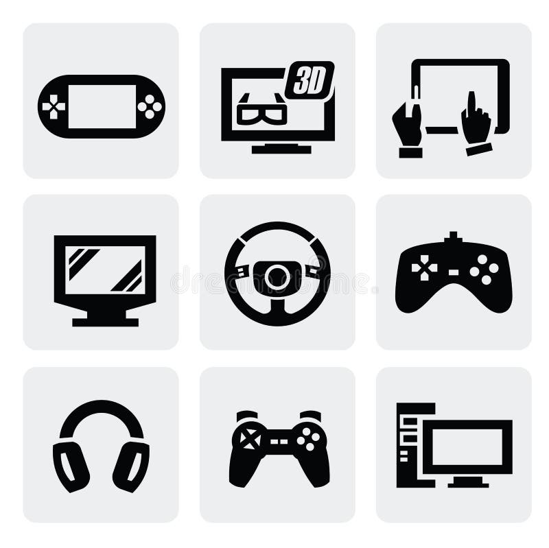 Vector video game icons set on gary. Vector video game icons set on gary