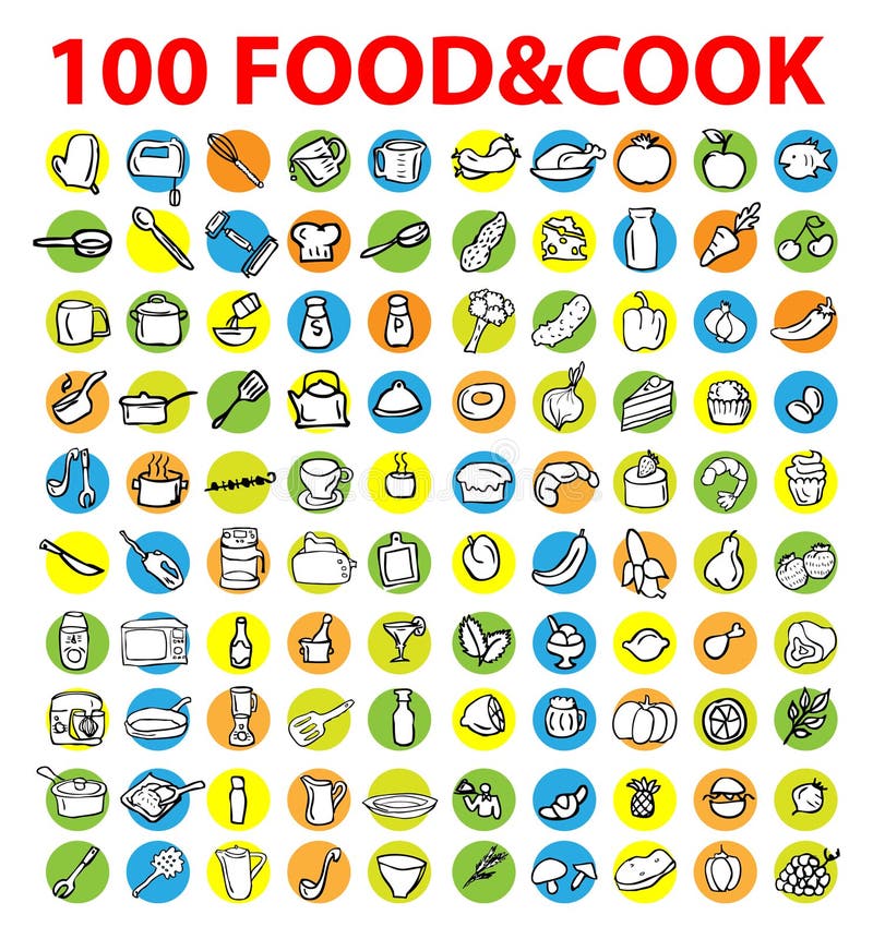 graphismes de nourriture et de cuisinier de 100 vecteurs illustration libre de droits graphismes de nourriture et de cuisinier de 100 vecteurs illustration libre de droits
