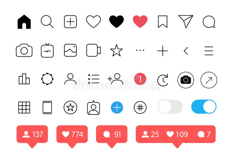 Graphismes sociaux de medias réglés Comme, disciple, commentaire, maison, appareil-photo, utilisateur, recherche Illustration de illustration libre de droits Graphismes sociaux de medias réglés Comme, disciple, commentaire, maison, appareil-photo, utilisateur, recherche Illustration de illustration libre de droits