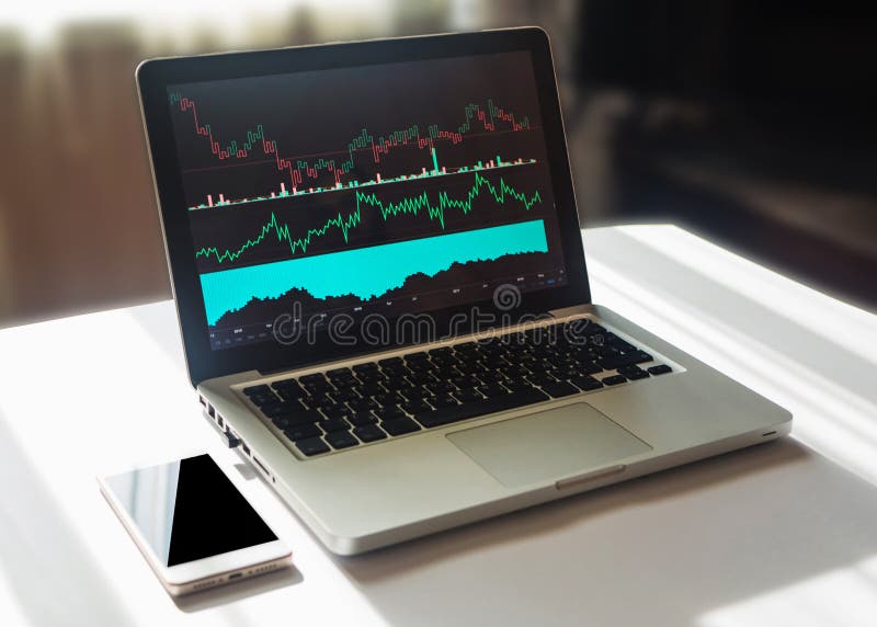 Graphs and charts on computer screen. Technical analysis of financial data royalty free stock photos