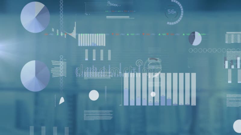 Graphs and charts overlaying blurred blue background for animation data visualization stock illustration