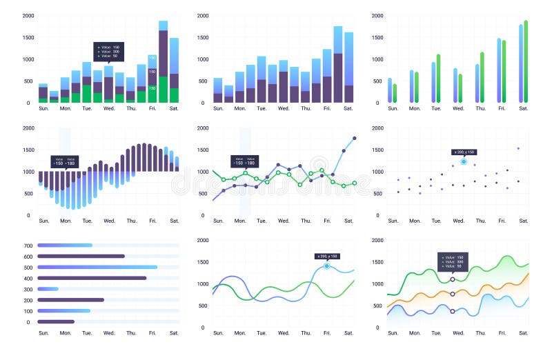 Graphs and charts set. Statistic and data royalty free illustration Graphs and charts set. Statistic and data royalty free illustration