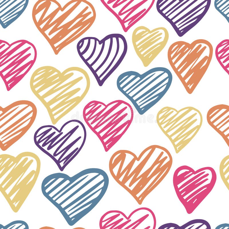 Grappig gekleurd harten naadloos patroon 14 februari-behang