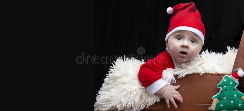 Grappig Kerstkind In Santa Claus Hat Stock Afbeelding - Image Of Kleding,  Gezicht: 215297411