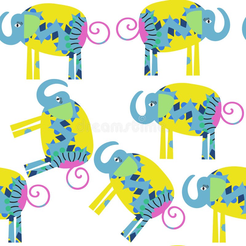 Grappig olifanten naadloos patroon Het wordt gevestigd in monstermenu, stock illustratie Grappig olifanten naadloos patroon Het wordt gevestigd in monstermenu, stock illustratie