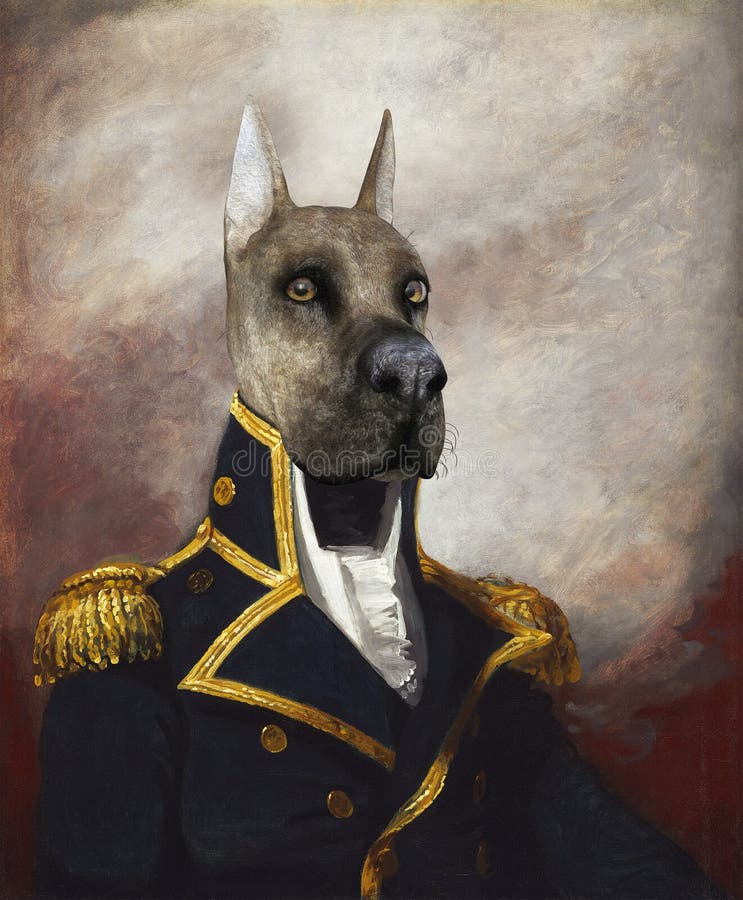 Grappige Algemene Hond, Commodore, Olieverfschilderij vector illustratie Grappige Algemene Hond, Commodore, Olieverfschilderij vector illustratie