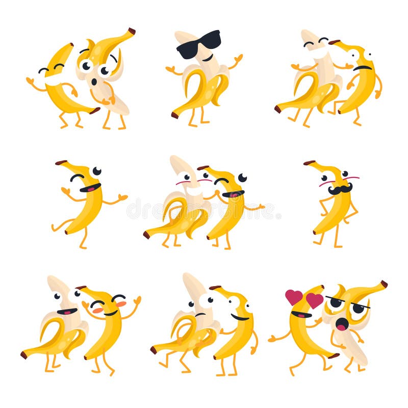 Grappige bananen - vector geïsoleerd beeldverhaal emoticons vector illustratie Grappige bananen - vector geïsoleerd beeldverhaal emoticons vector illustratie