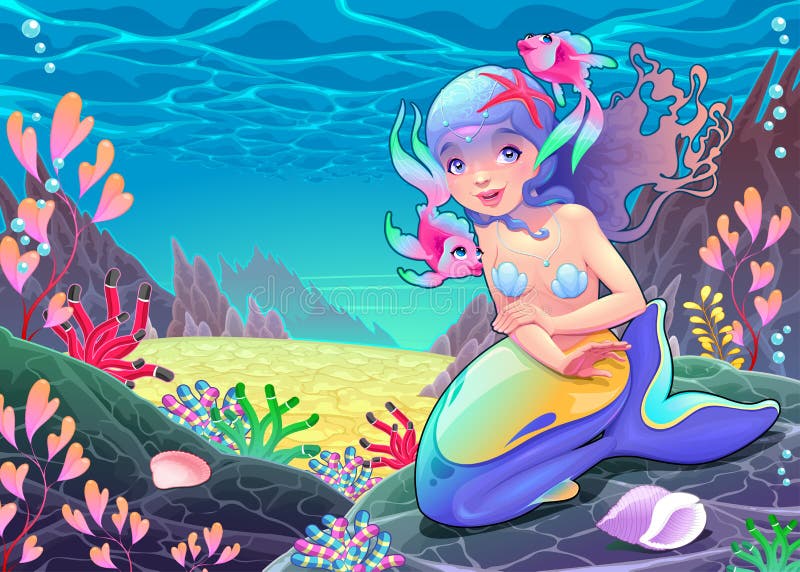 Grappige beeldverhaalmeermin in het zeegezicht vector illustratie Grappige beeldverhaalmeermin in het zeegezicht vector illustratie