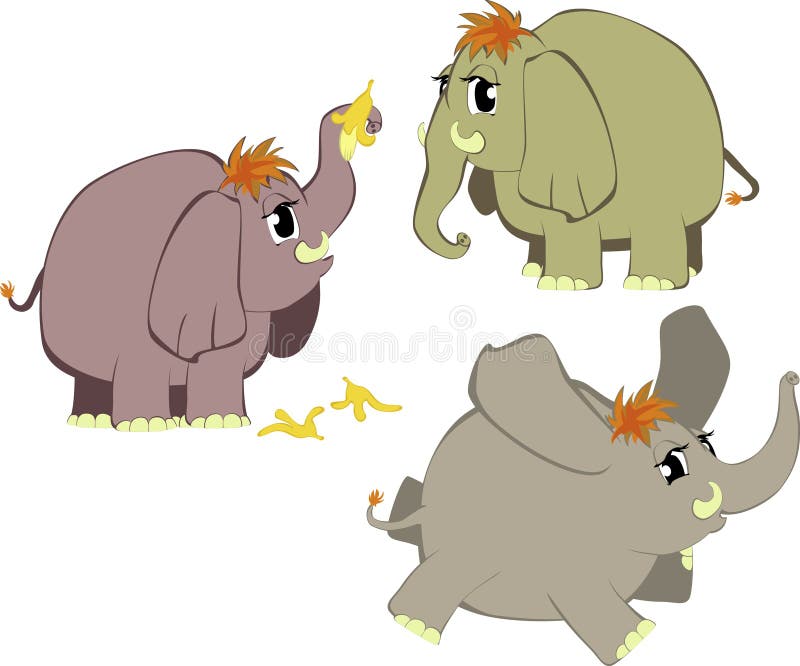 Grappige beeldverhaalolifanten stock illustratie Grappige beeldverhaalolifanten stock illustratie