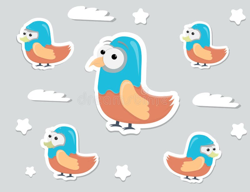 Grappige de vogelsstickers van het beeldverhaalkarakter, vectorelementen voor spel of druk vector illustratie Grappige de vogelsstickers van het beeldverhaalkarakter, vectorelementen voor spel of druk vector illustratie