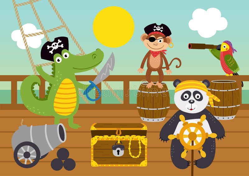 Grappige dierlijke piraten op dek van schip royalty-vrije illustratie Grappige dierlijke piraten op dek van schip royalty-vrije illustratie