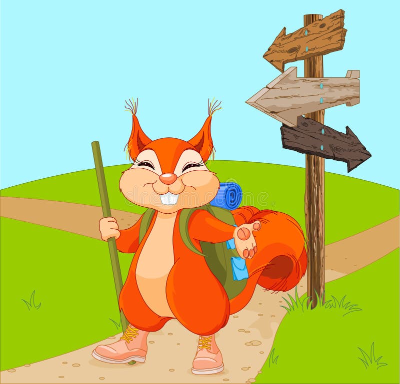 Illustration of funny squirrel for a walk. Illustration of funny squirrel for a walk