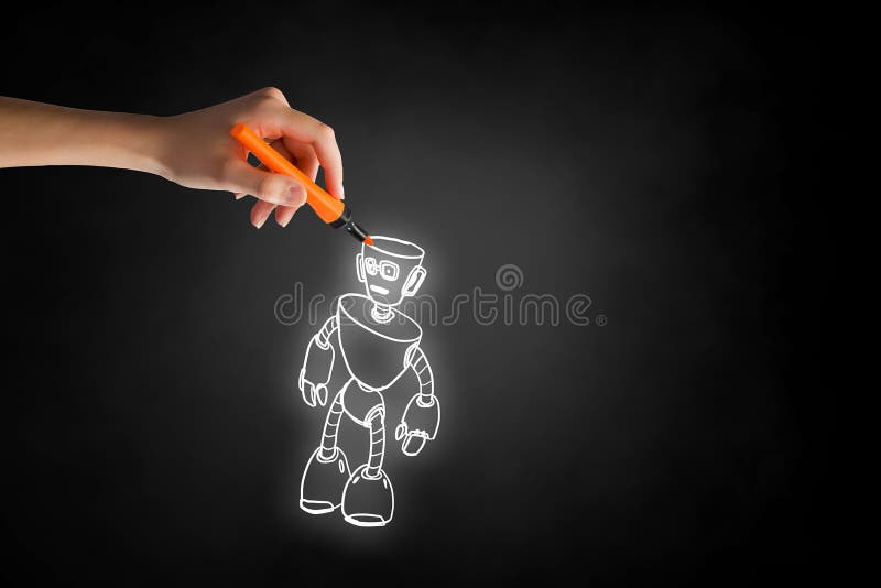 Grappige geschetste robot royalty-vrije stock foto Grappige geschetste robot royalty-vrije stock foto