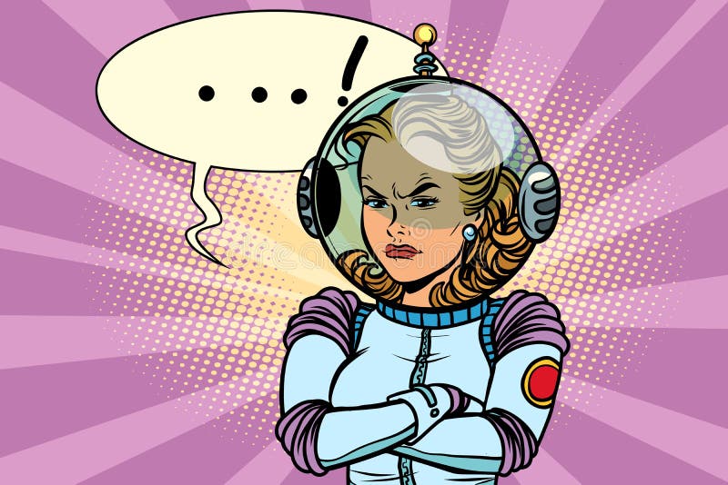 Grappige illustratie van boze vrouwenastronaut vector illustratie Grappige illustratie van boze vrouwenastronaut vector illustratie