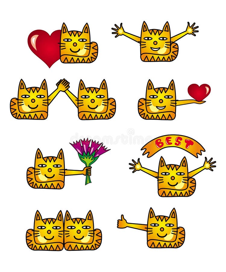 Grappige katten Inzameling van 8 positieve smileypictogrammen en beelden royalty-vrije illustratie Grappige katten Inzameling van 8 positieve smileypictogrammen en beelden royalty-vrije illustratie