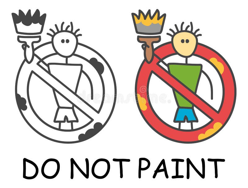 Grappige vectorstokmens met een penseel in de stijl van kinderen Geen rood verbod van het verfteken Het symbool van het einde Ver vector illustratie Grappige vectorstokmens met een penseel in de stijl van kinderen Geen rood verbod van het verfteken Het symbool van het einde Ver vector illustratie
