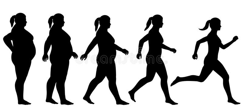 EPS8 editable vector silhouette sequence of a woman exercising to lose weight. EPS8 editable vector silhouette sequence of a woman exercising to lose weight