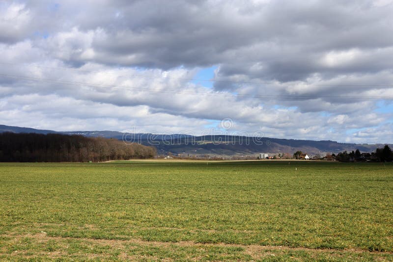 Grasartige Felder und Alpen in Nyon, die Schweiz lizenzfreies stockbild Grasartige Felder und Alpen in Nyon, die Schweiz lizenzfreies stockbild
