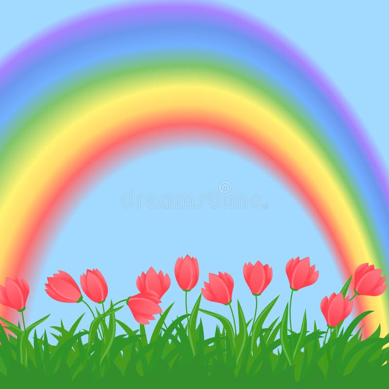 Landscape with Flower and Rainbow Stock Vector Illustration of
