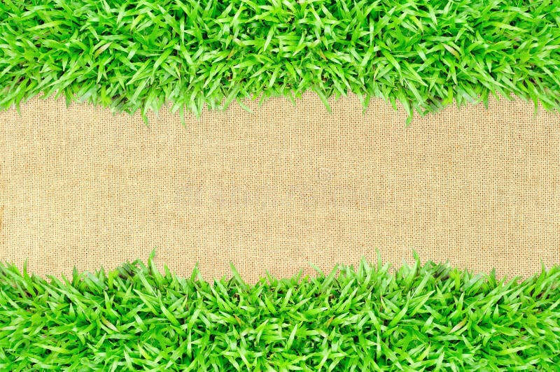 Grass frame on burlap texture background