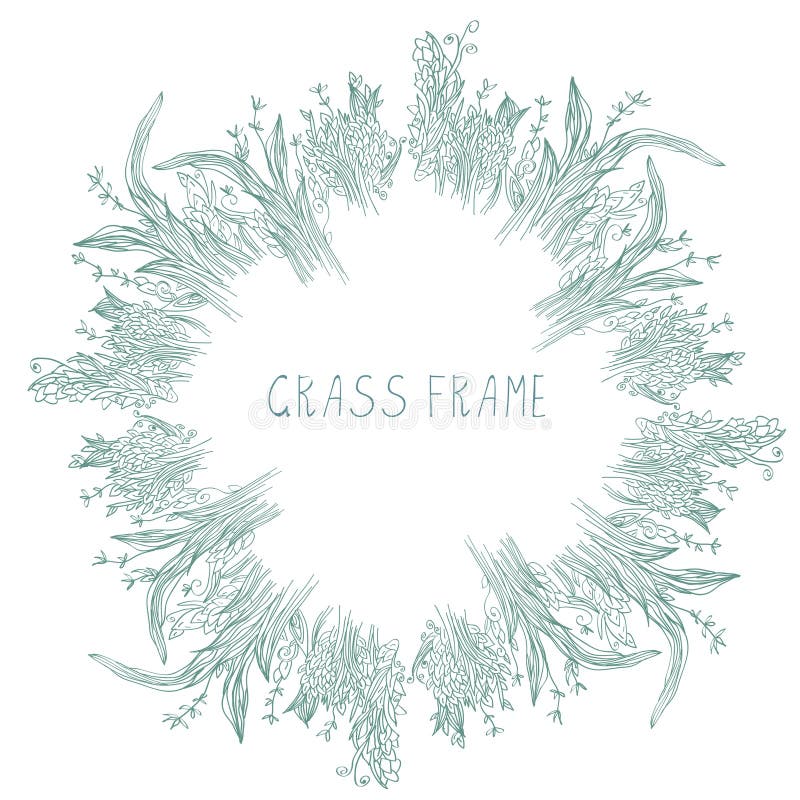 Grass frame with herbs and leaves hand drawn vector illustration