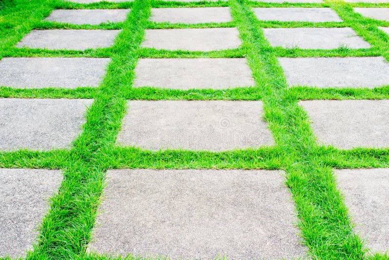 Grass growth between cement walkway royalty free stock photo